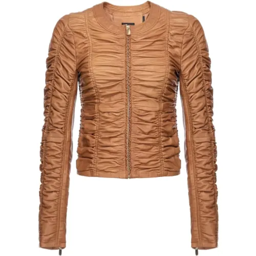 Leather Ruched Sheepskin Jacket , female, Sizes: S, M, XS - pinko - Modalova