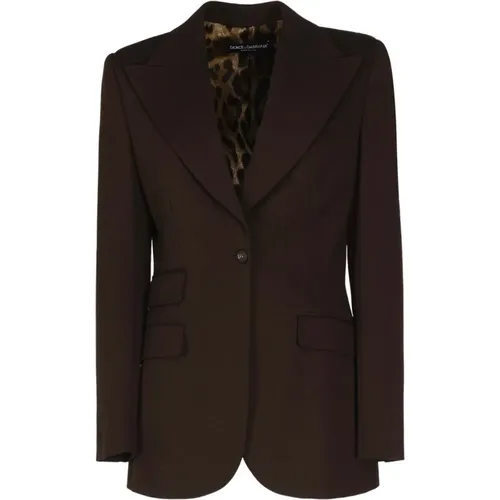 Braune Slim Fit Jacken mit Leopardenmuster-Futter - Dolce & Gabbana - Modalova