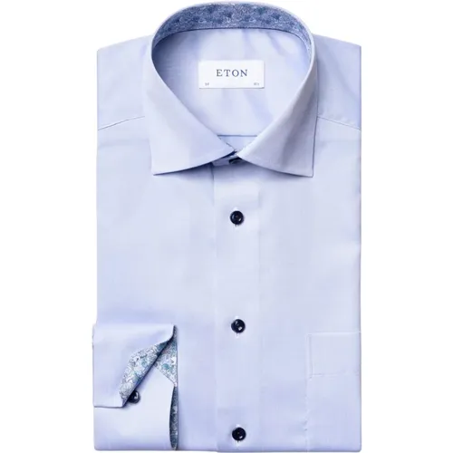 Modern geschnittenes Baumwollhemd mit hellblauem Kontrast - Eton - Modalova