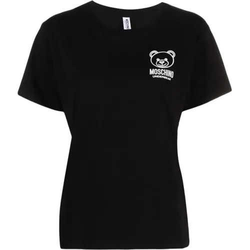 Schwarzes T-Shirt mit Logo-Print und Bär , Damen, Größe: L - Moschino - Modalova