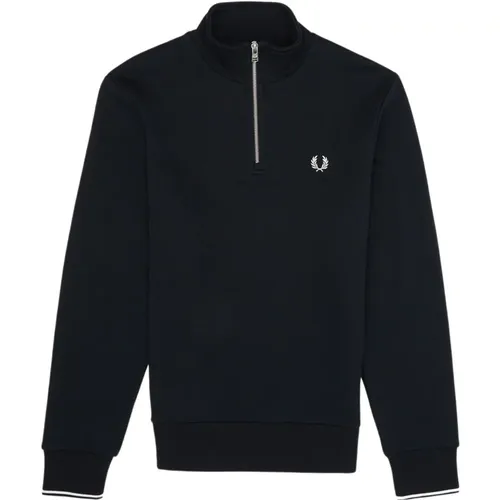 Navy Half Zip Sweatshirt with Back Stripes , male, Sizes: M, L, S - Fred Perry - Modalova