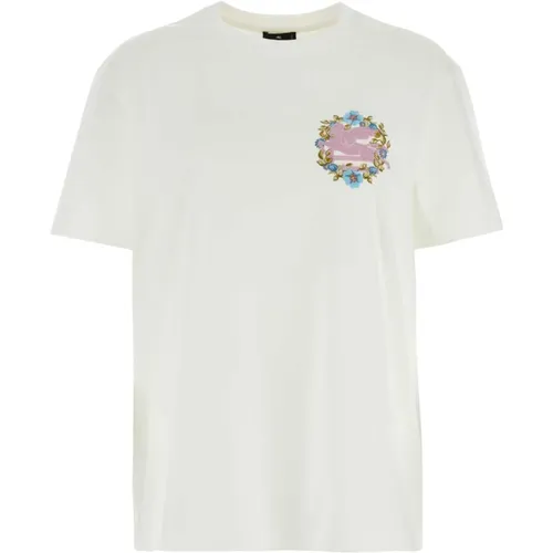 Oversize Weißes Baumwoll-T-Shirt,Weiße Blumenbestickte Top,T-Shirts - ETRO - Modalova