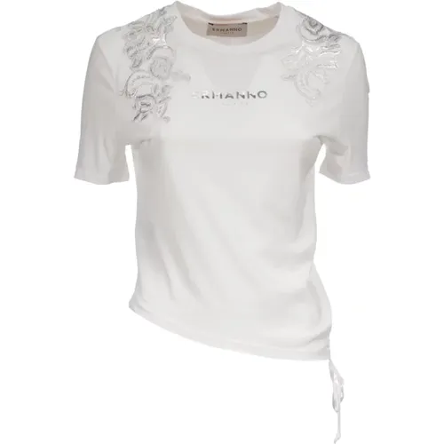 Cotton T-shirt with Floral Embroidery , female, Sizes: S - Ermanno Scervino - Modalova