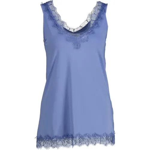 Lace Trim V-Neck Singlet Top , female, Sizes: L, S - Rosemunde - Modalova