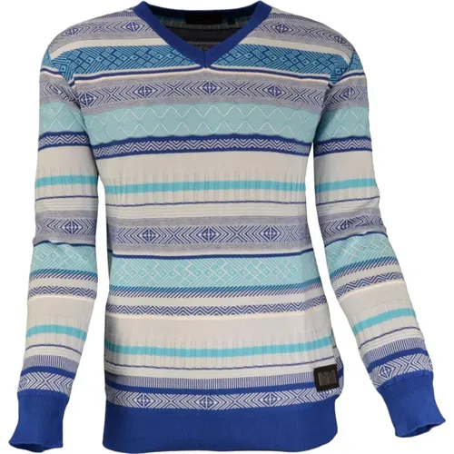 Striped Cotton V-Neck Pullover , male, Sizes: XS - carlo colucci - Modalova