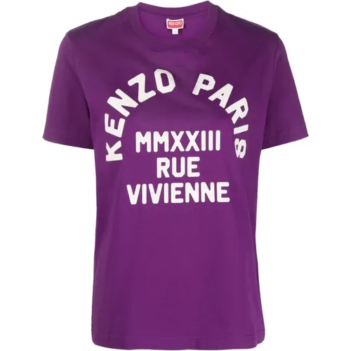 Lila Logo Print T-Shirt , Damen, Größe: XS - Kenzo - Modalova