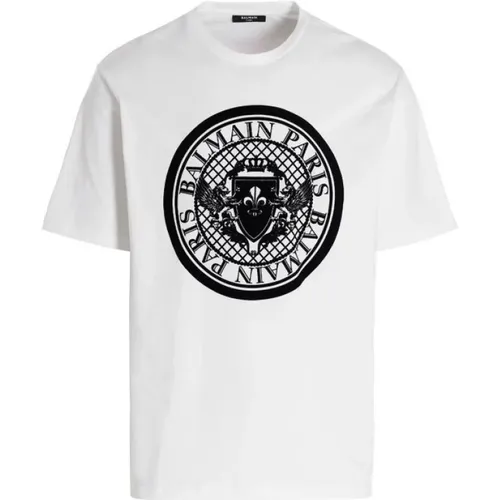 Weißes T-Shirt mit Logo Balmain - Balmain - Modalova