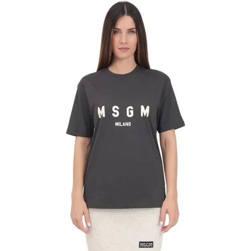 Graues Logo Print T-Shirt MSGM - MSGM - Modalova