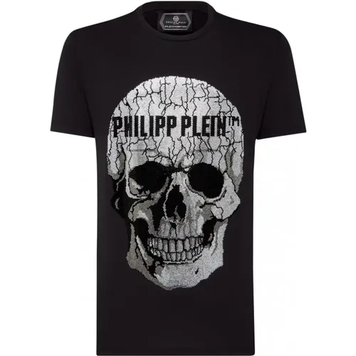 Schwarzes Skull Rhinestone T-Shirt - Philipp Plein - Modalova