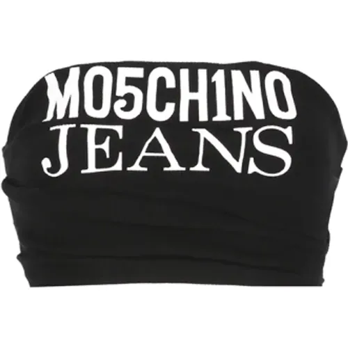 Schwarzes ärmelloses Top mit Logo - Moschino - Modalova