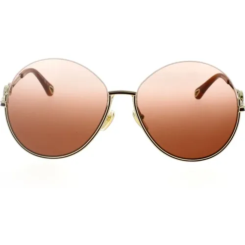 Trendige Oversized Runde Sonnenbrille mit Emaille-Finish und Invertierten Verlaufsgläsern , Damen, Größe: 61 MM - Chloé - Modalova