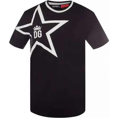 Schwarzes T-Shirt mit Rundhalsausschnitt und kurzen Ärmeln - Dolce & Gabbana - Modalova