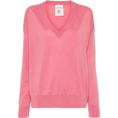 V-Neck Cotton Sweater , female, Sizes: M, S, L - Semicouture - Modalova