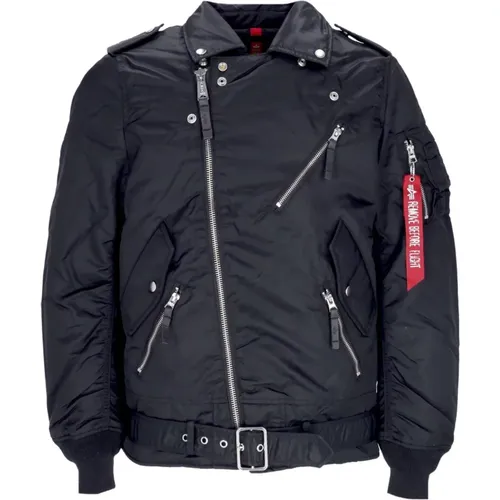 Schwarze Bikerjacke mit Poussoir-Kragen , Herren, Größe: S - alpha industries - Modalova