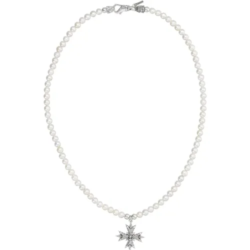 Perlenkreuz Halskette Silber - Emanuele Bicocchi - Modalova