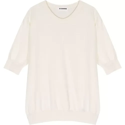 Crew-neck T-shirt with Ribbed Knit , female, Sizes: M, L - Jil Sander - Modalova