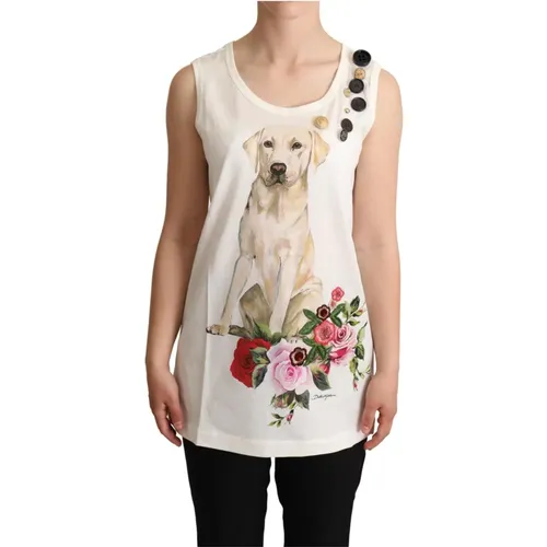 Weißes Hund Blumenprint Tanktop - Dolce & Gabbana - Modalova