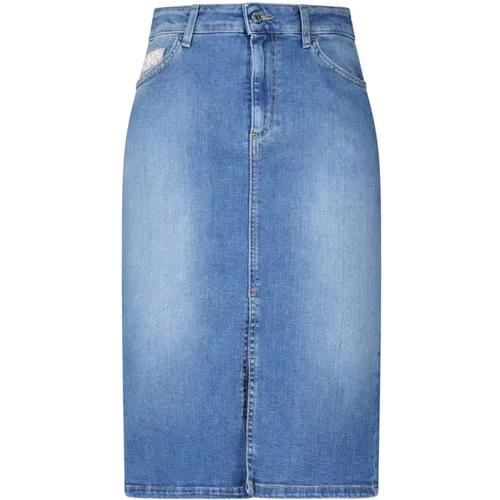 Denim Midi Skirt with Rhinestone Details , female, Sizes: W29, W26, W28, W27, W30, W32 - Liu Jo - Modalova