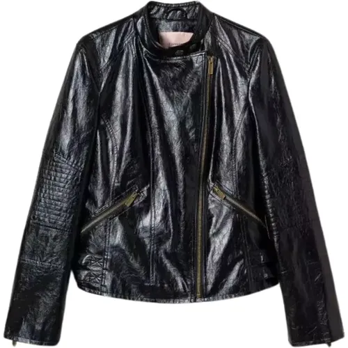 Schwarze Leder Bikerjacke , Damen, Größe: S - Twinset - Modalova