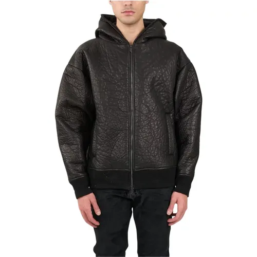 Textured leather hoodie jacket with double zip , male, Sizes: XL, L - Salvatore Santoro - Modalova