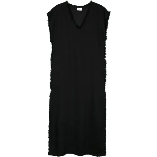 Schwarzes Leinen V-Ausschnitt Kleid , Damen, Größe: L - P.a.r.o.s.h. - Modalova