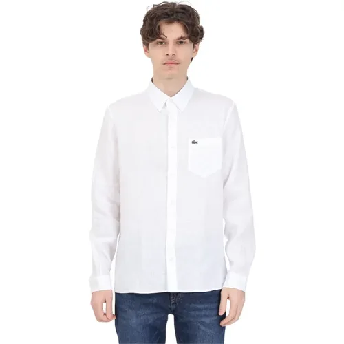 Weiße Leinenhemd Regular Fit , Herren, Größe: XL - Lacoste - Modalova