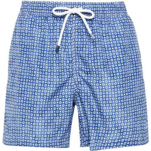 Schildkröten-Print Badehose Blau Weiß , Herren, Größe: M - Fedeli - Modalova