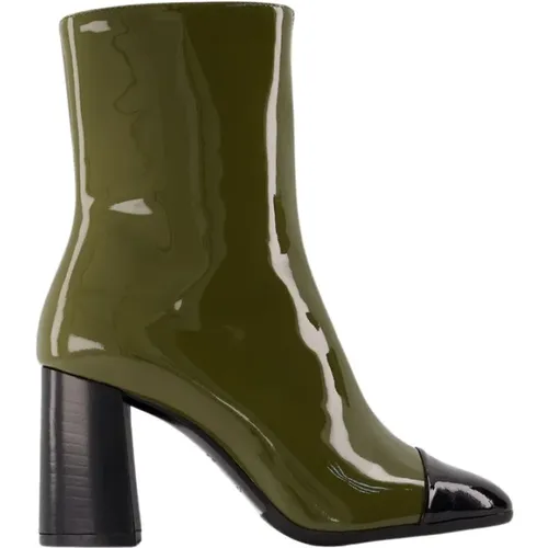 Khaki/Schwarz Lackleder Spitz Zehen Stiefel , Damen, Größe: 35 EU - Carel - Modalova