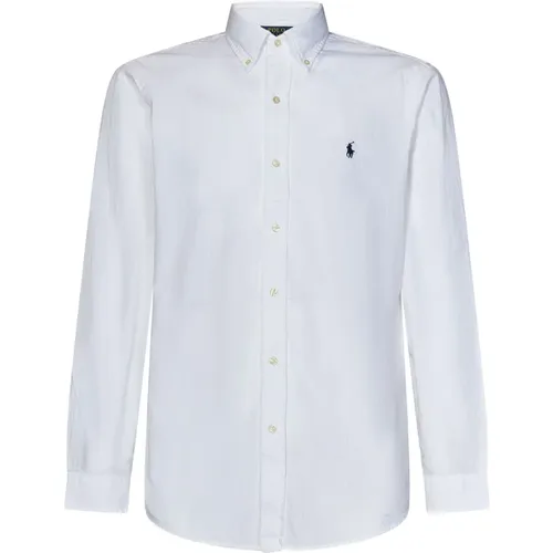 Weißes Hemd mit Knopfleiste und Blauer Pony-Stickerei,Weißes Langarm-Sportshirt - Polo Ralph Lauren - Modalova