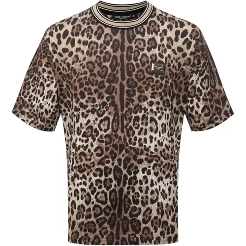 Leopard Print T-shirt , male, Sizes: S - Dolce & Gabbana - Modalova