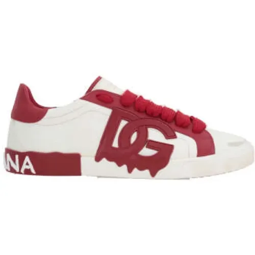 White Vintage Low-Top Sneakers with Red Heel , male, Sizes: 11 UK - Dolce & Gabbana - Modalova