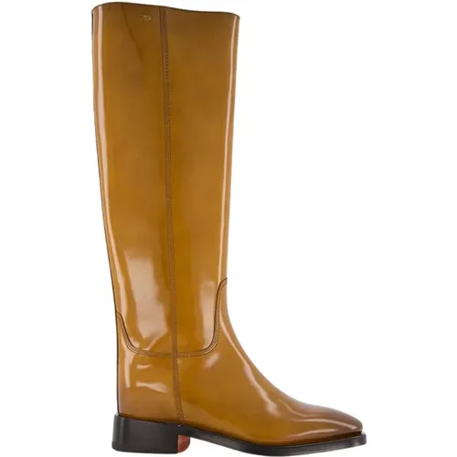 Camel Leather Knee-High Boots , female, Sizes: 6 UK, 4 UK, 3 UK, 5 UK - Santoni - Modalova