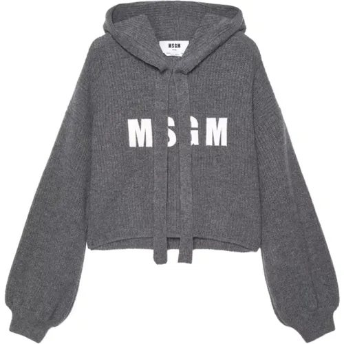 Black Sweater with Hood and Logo , female, Sizes: M - Msgm - Modalova