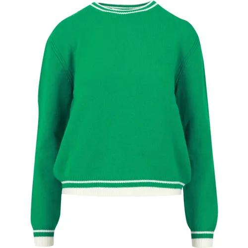 Grüner Pullover aus Wolle und Kaschmir mit Besticktem Logo , Damen, Größe: M - Msgm - Modalova