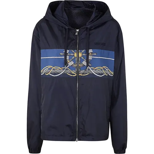 Nautical Print Blouson with Writing Embroidery , male, Sizes: L - Versace - Modalova