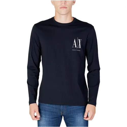 Blau bedrucktes Langarm T-Shirt , Herren, Größe: L - Armani Exchange - Modalova