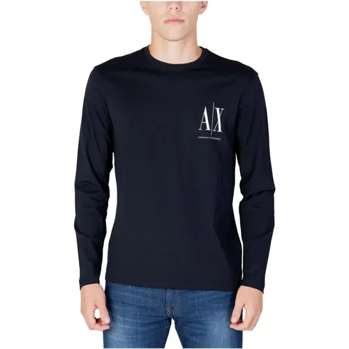 Blau bedrucktes Langarm T-Shirt - Armani Exchange - Modalova