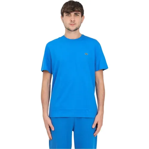 Blaues Herren T-Shirt mit Krokodil-Patch , Herren, Größe: M - Lacoste - Modalova