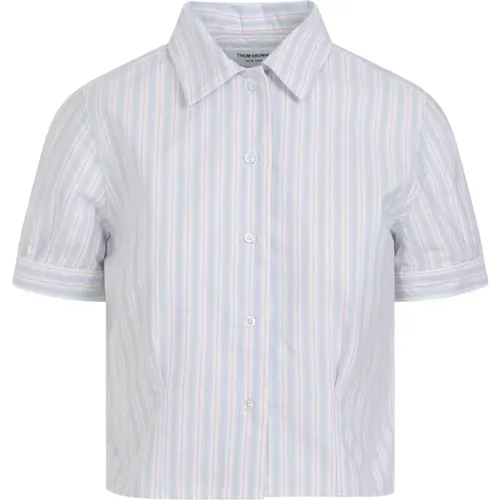 Striped Cotton Blouse Short Sleeves , female, Sizes: XS, 2XS - Thom Browne - Modalova