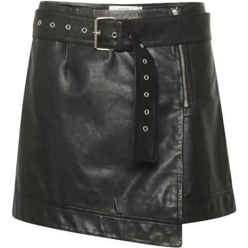 Leather skirt with adjustable belted waist , female, Sizes: S, L, M - Gestuz - Modalova