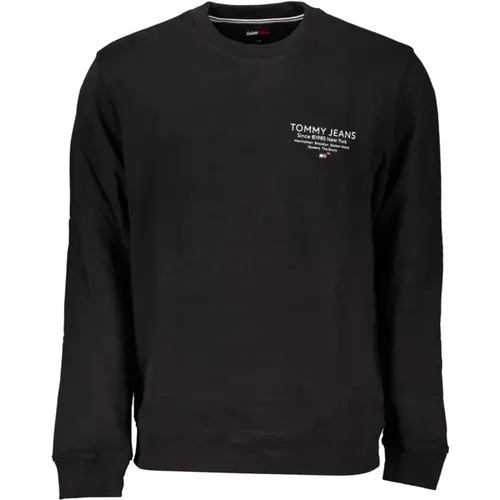 Cotton Brushed Crew Neck Sweatshirt with Logo Print , male, Sizes: L, S, XL, 2XL, M - Tommy Hilfiger - Modalova