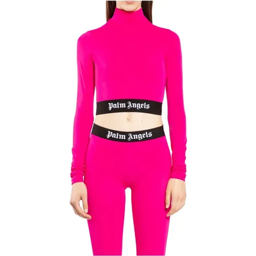 Logo Mockneck Top Fuchsia Langarm , Damen, Größe: L - Palm Angels - Modalova