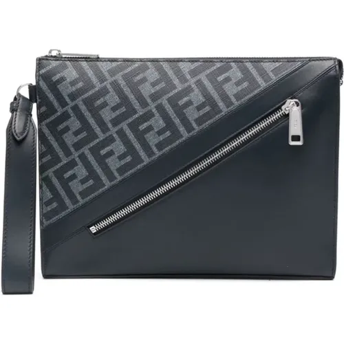 Leather Panelled Bag with FF Motif , male, Sizes: ONE SIZE - Fendi - Modalova