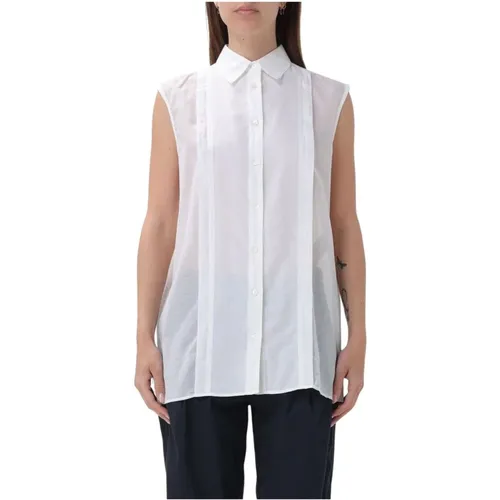 Weiße ärmellose Bluse mit italienischem Kragen , Damen, Größe: M - Aspesi - Modalova