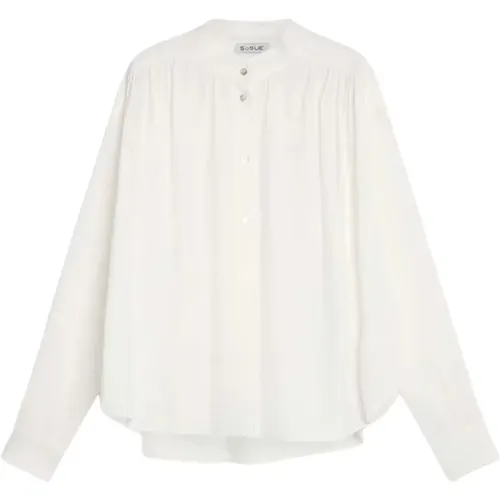 Oversized Weiße Bluse mit Stehkragen - SoSUE - Modalova