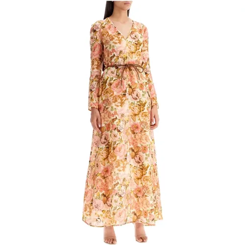 Blumiges Leinen Plunge Maxi Kleid - Zimmermann - Modalova