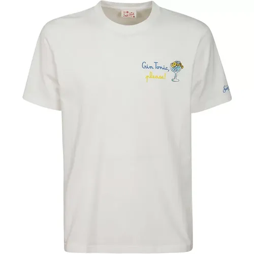 Weißes Baumwoll-Kurzarm-Brustdruck-T-Shirt - MC2 Saint Barth - Modalova