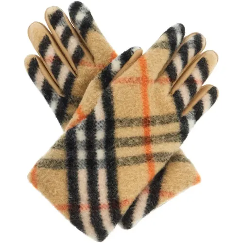 Check Wool Leather Gloves , unisex, Sizes: 7 IN - Burberry - Modalova