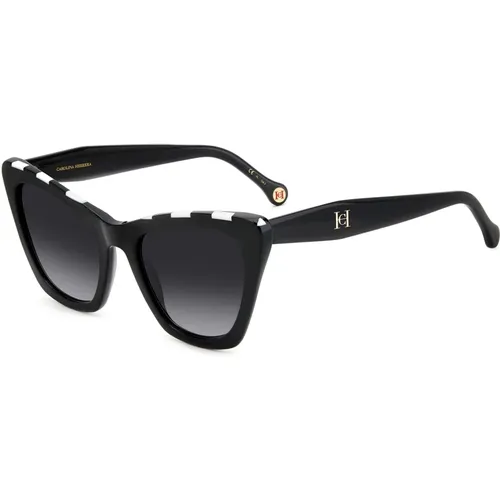 Schwarze Weiße/Graue Sonnenbrille , Damen, Größe: 55 MM - Carolina Herrera - Modalova