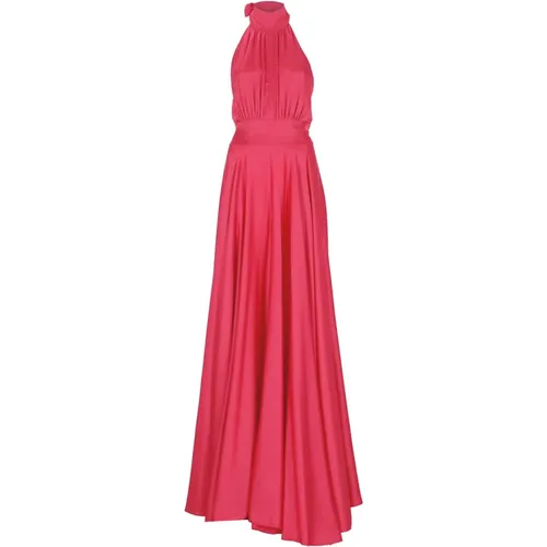 Fuchsia Satin Langes Kleid Frau , Damen, Größe: M - Atelier Legora - Modalova